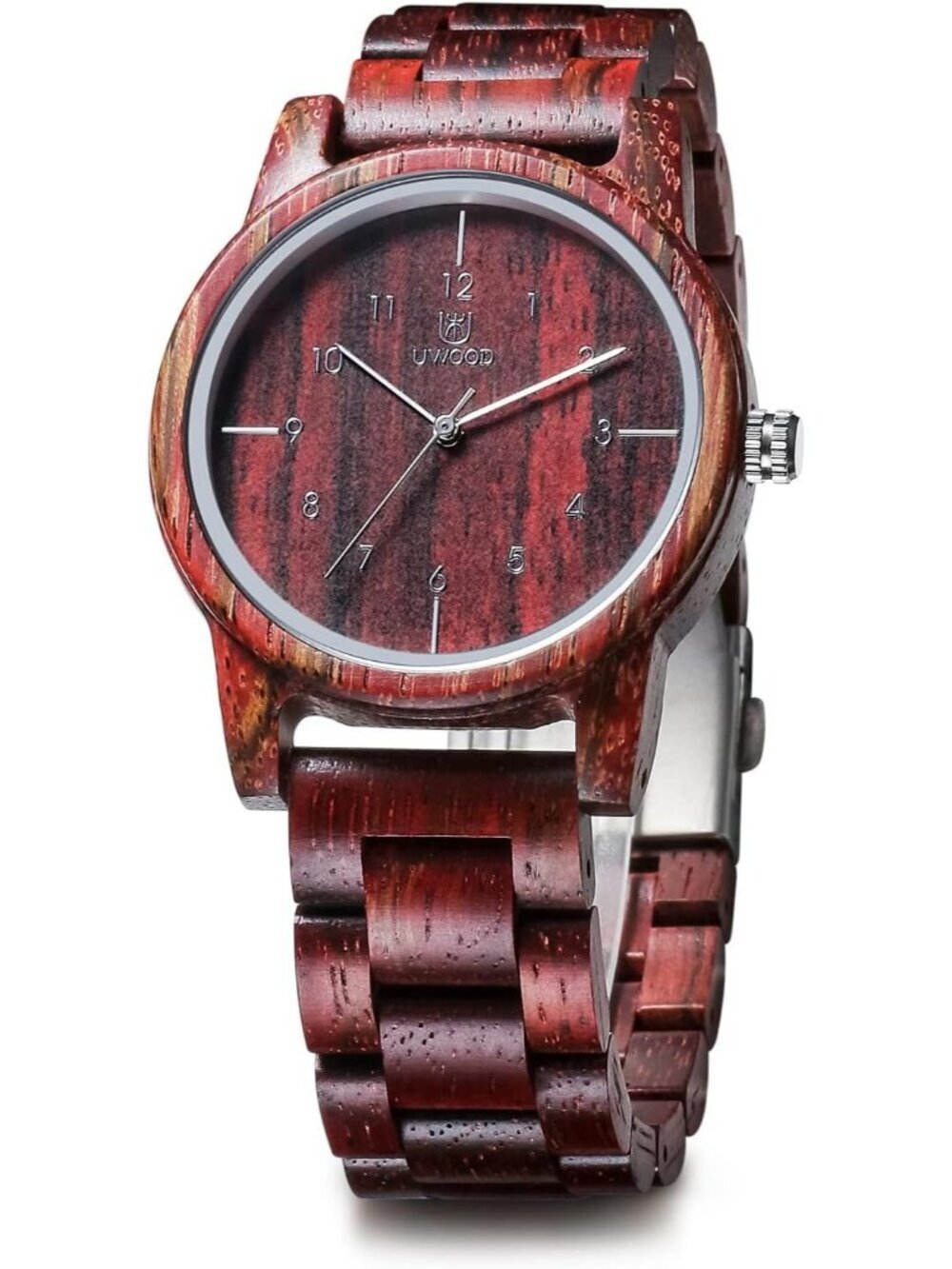 Men's Red Analog Unisex Natural Handmade Adjustable Waterproof Wooden Watch